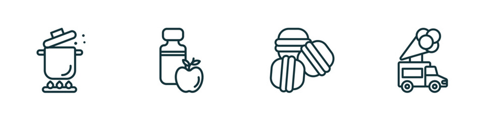 set of 4 linear icons from food concept. outline icons included stew, cider, arons, ice cream truck vector