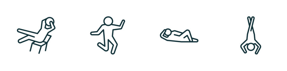 set of 4 linear icons from feelings collection. concept. outline icons included lazy human, crazy human, comfortable human, bored vector