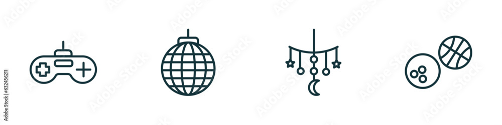 Poster set of 4 linear icons from arcade collection. thin concept. outline icons included game controller, 