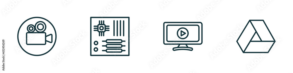 Poster set of 4 linear icons from electronic devices concept. outline icons included video recorder, mother