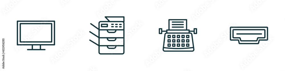 Poster set of 4 linear icons from electronic devices concept. outline icons included lcd, copy hine, typewr