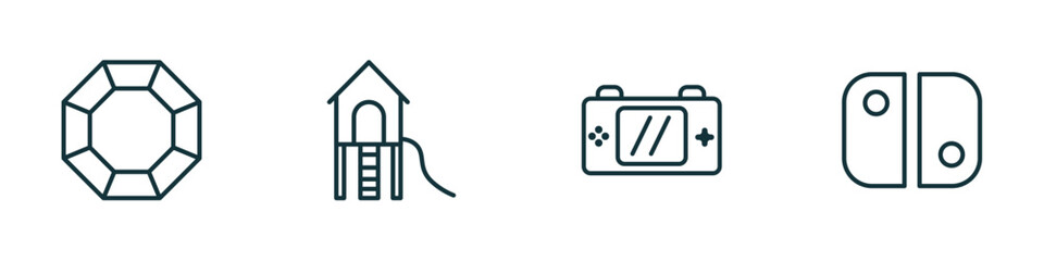 set of 4 linear icons from arcade concept. outline icons included crystal, playground, handheld game, switch vector © Farahim