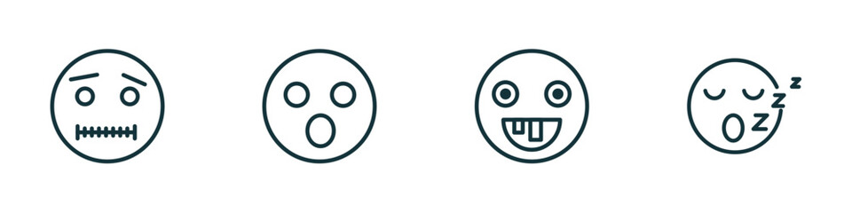 set of 4 linear icons from emoji concept. outline icons included quiet emoji, surprised emoji, stupid sleep vector