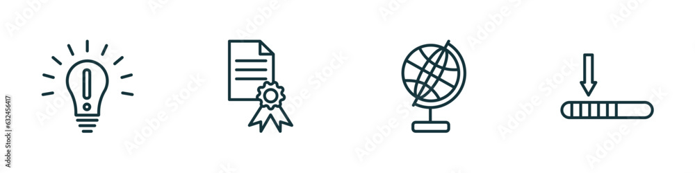 Poster set of 4 linear icons from education concept. outline icons included having an idea, sealed diploma,