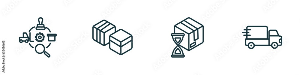 Poster set of 4 linear icons from delivery and logistic concept. outline icons included logistics, boxes, w