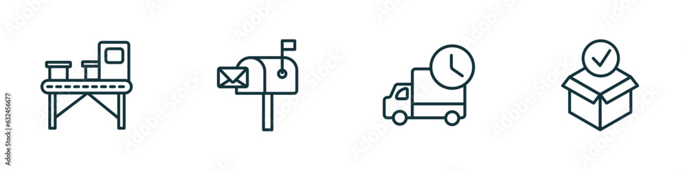Poster set of 4 linear icons from delivery and logistic concept. outline icons included delivery x ray, pos