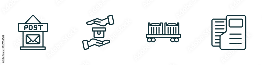 Aufkleber set of 4 linear icons from delivery and logistic concept. outline icons included post office, delive
