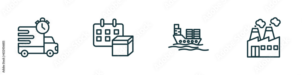 Poster set of 4 linear icons from delivery and logistic concept. outline icons included express delivery, d