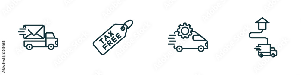 Poster set of 4 linear icons from delivery and logistic concept. outline icons included express mail, tax f