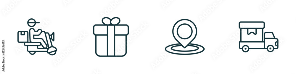 Aufkleber set of 4 linear icons from delivery and logistic concept. outline icons included delivery by motorcy