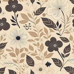 Floral decorative abstract background with beige flowers in scandinavian style