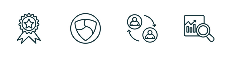 set of 4 linear icons from cryptocurrency concept. outline icons included best seller, nem, peer to peer, market trends vector