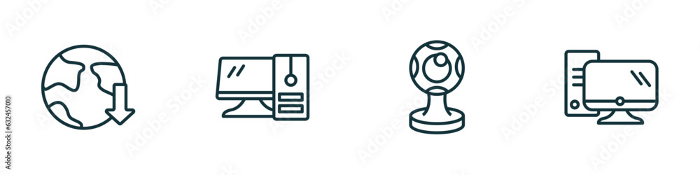 Poster set of 4 linear icons from computer concept. outline icons included download from the net, workstati