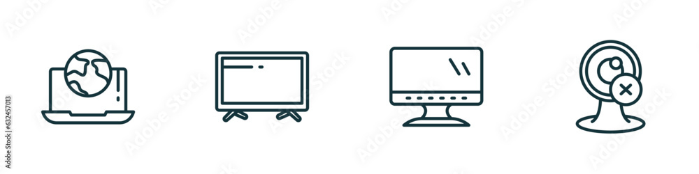 Poster set of 4 linear icons from computer concept. outline icons included surfing the net, televisions, co