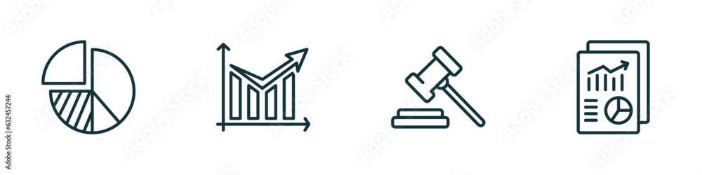 Poster set of 4 linear icons from business and finance concept. outline icons included chart pie, diagram, 