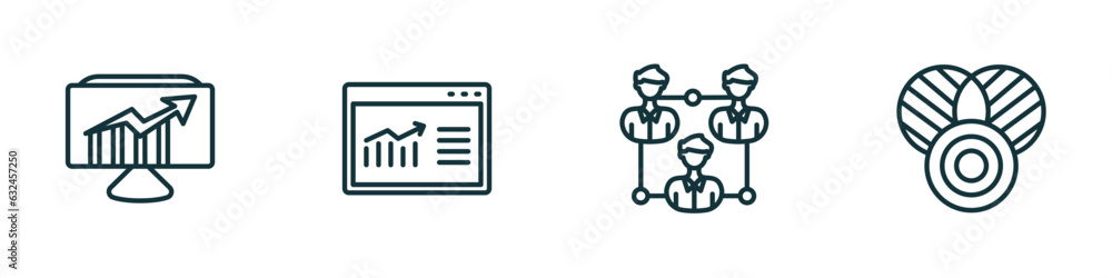 Poster set of 4 linear icons from business and analytics concept. outline icons included data analytics, da