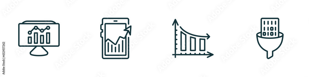 Poster set of 4 linear icons from business and analytics concept. outline icons included bars graphic on sc