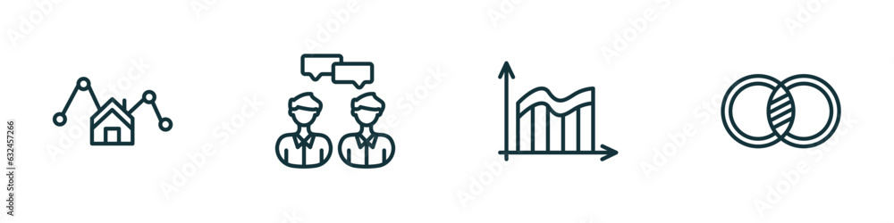 Poster set of 4 linear icons from business and analytics concept. outline icons included mortgage statistic