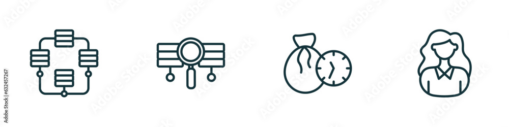 Aufkleber set of 4 linear icons from business concept. outline icons included database interconnected, stock d