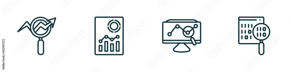 Poster set of 4 linear icons from business and analytics concept. outline icons included database analysing