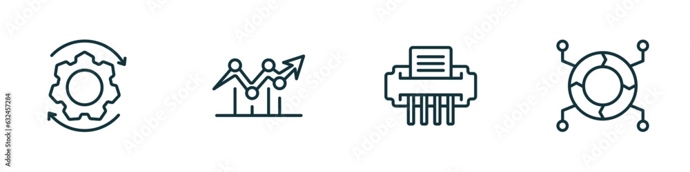 Poster set of 4 linear icons from business and finance concept. outline icons included synchronization, dot