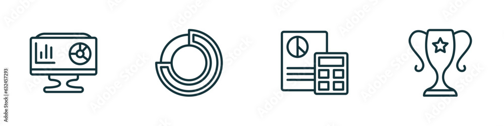 Poster set of 4 linear icons from business and analytics concept. outline icons included analytics monitor,