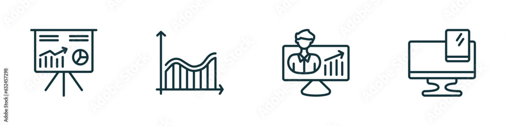Poster set of 4 linear icons from business and analytics concept. outline icons included stellar, profit an