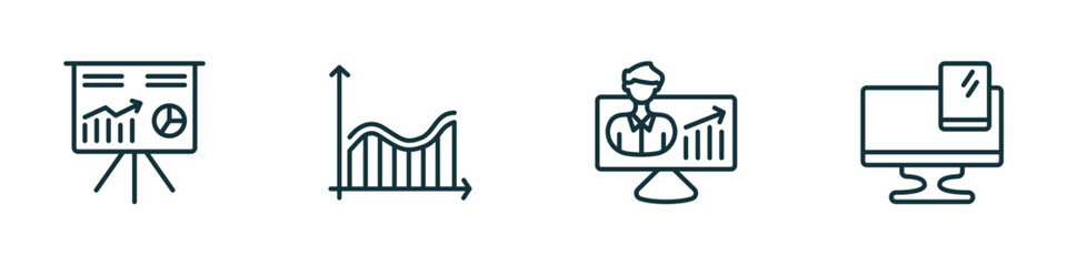 set of 4 linear icons from business and analytics concept. outline icons included stellar, profit analysis, user stats, gadget vector