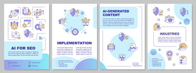 Sustainable AI for SEO brochure template, multicolor leaflet design with thin linear icons, 4 vector layouts.