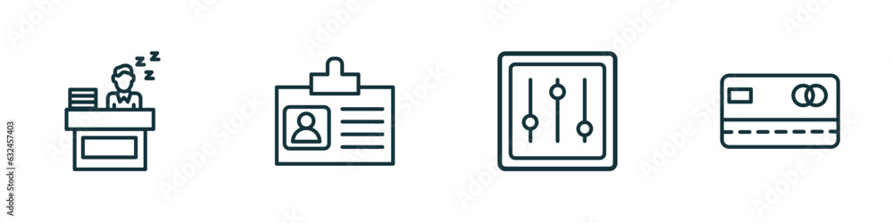 Poster set of 4 linear icons from business concept. outline icons included sleepy worker at work, journalis