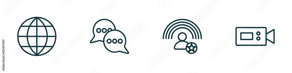 Poster set of 4 linear icons from blogger and influencer concept. outline icons included web, communication