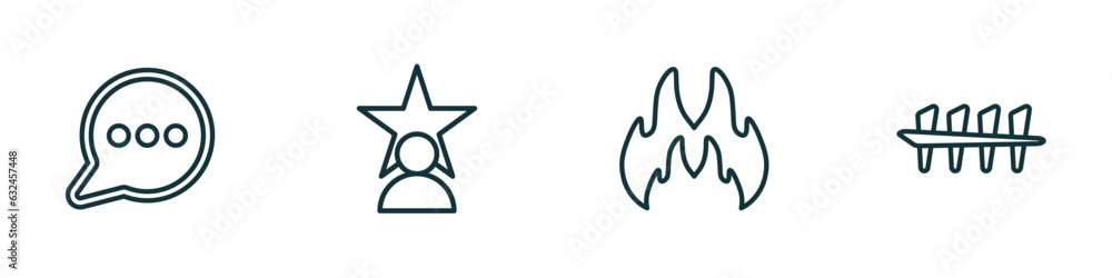 Poster set of 4 linear icons from blogger and influencer concept. outline icons included comment, fame, fir