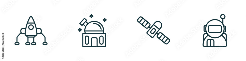 Aufkleber set of 4 linear icons from astronomy concept. outline icons included space lander, planetarium, spac