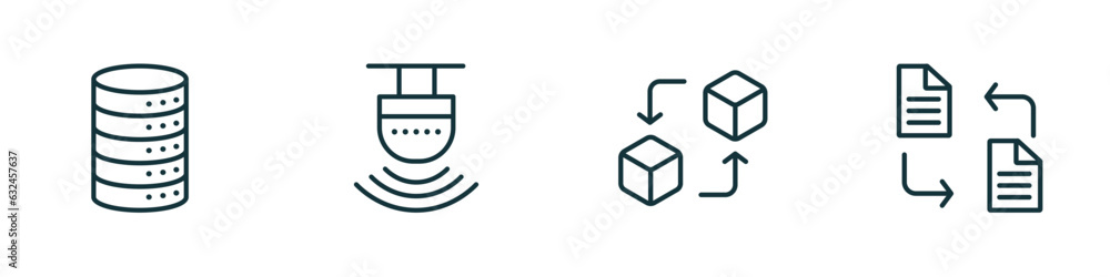 Poster set of 4 linear icons from artificial intellegence concept. outline icons included database, motion 