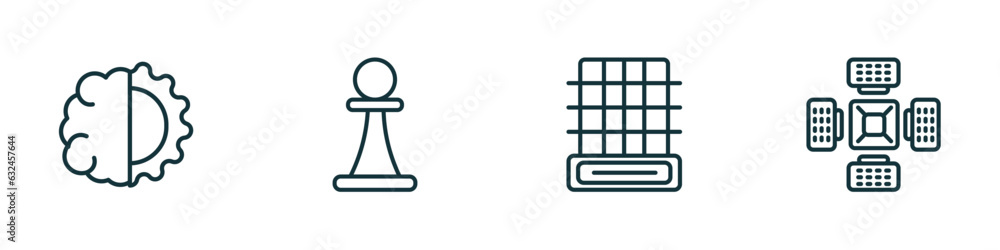 Poster set of 4 linear icons from artificial intellegence concept. outline icons included deformity, chess,
