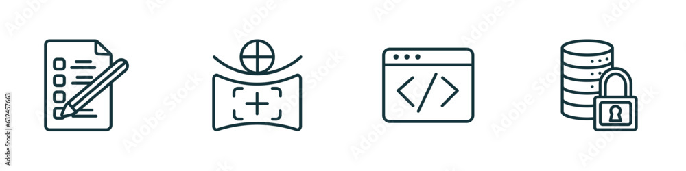 Poster set of 4 linear icons from artificial intellegence concept. outline icons included check list, field