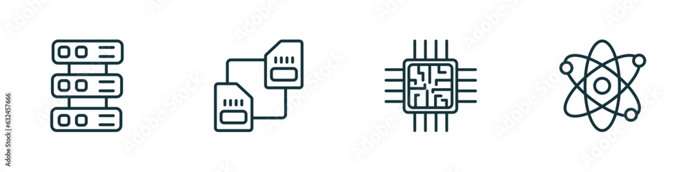 Poster set of 4 linear icons from artificial intellegence concept. outline icons included servers, memory t