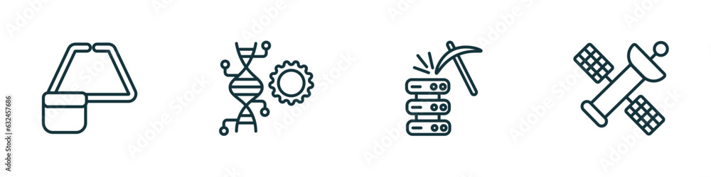 Poster set of 4 linear icons from artificial intellegence concept. outline icons included ar monocle, genet
