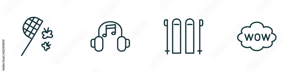 Aufkleber set of 4 linear icons from activity and hobbies concept. outline icons included butterfly catcher, l