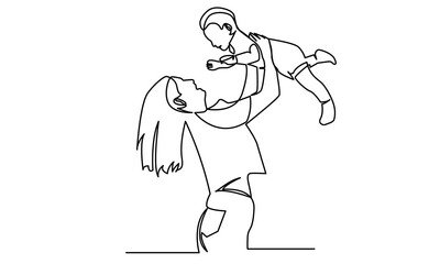 Continuous single drawing line mother tosses his baby. play with her child's hand drawing. Happy playing with his baby vector art.
