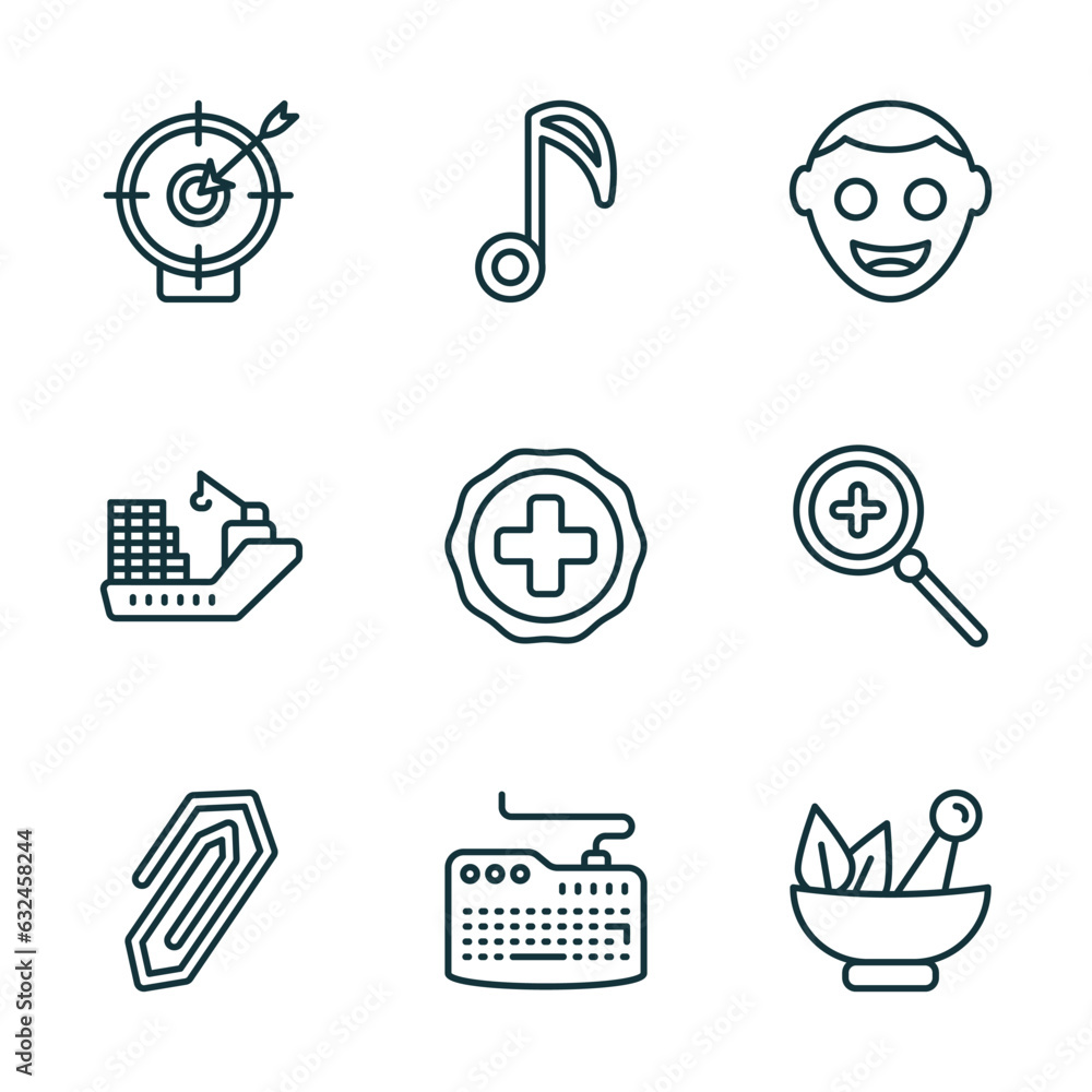 Aufkleber set of 9 linear icons from ultimate glyphicons concept. outline icons such as target with circle, bi