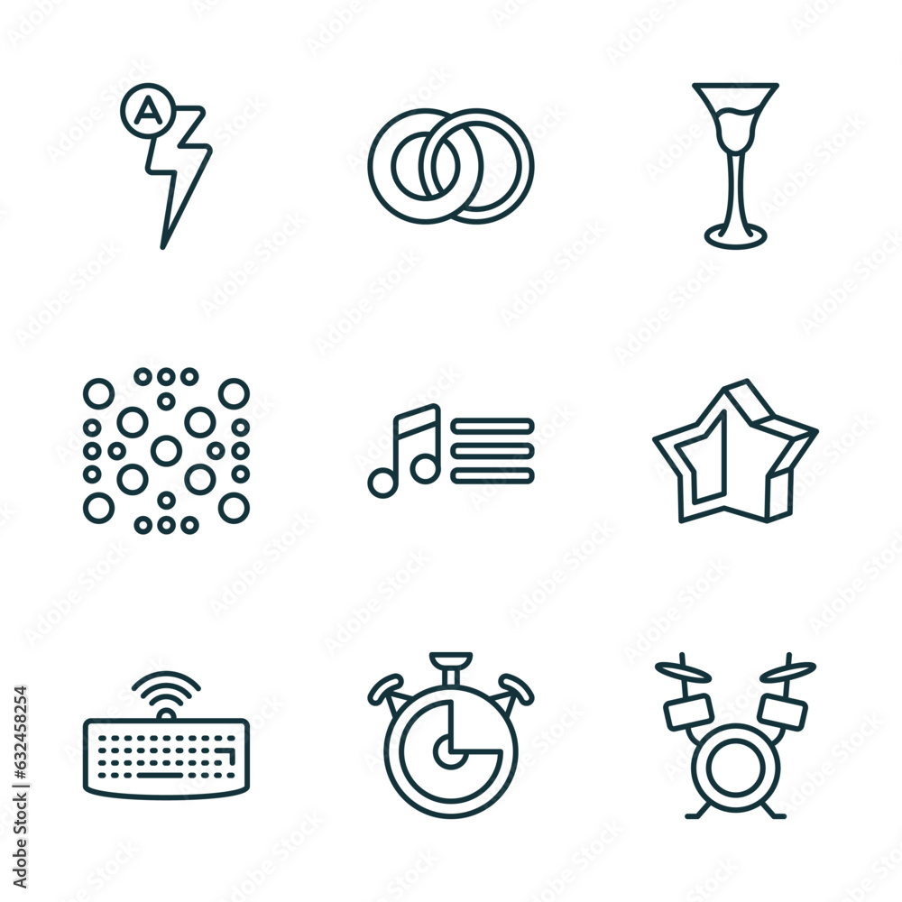 Poster set of 9 linear icons from ultimate glyphicons concept. outline icons such as automatic flash, two c