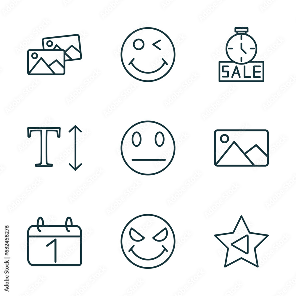 Poster set of 9 linear icons from user interface concept. outline icons such as image variant, winking smil