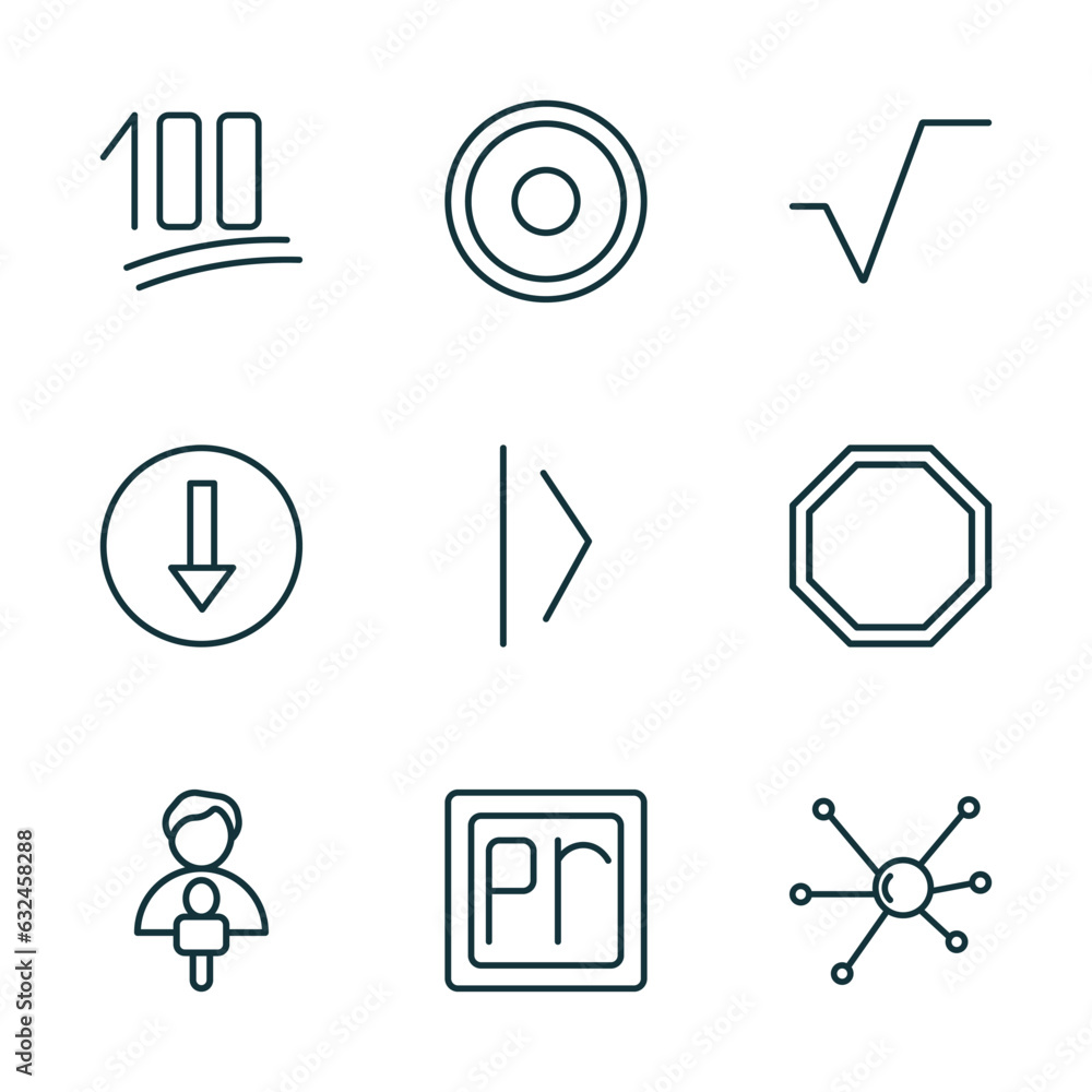 Poster set of 9 linear icons from user interface concept. outline icons such as one hundred, radio button, 
