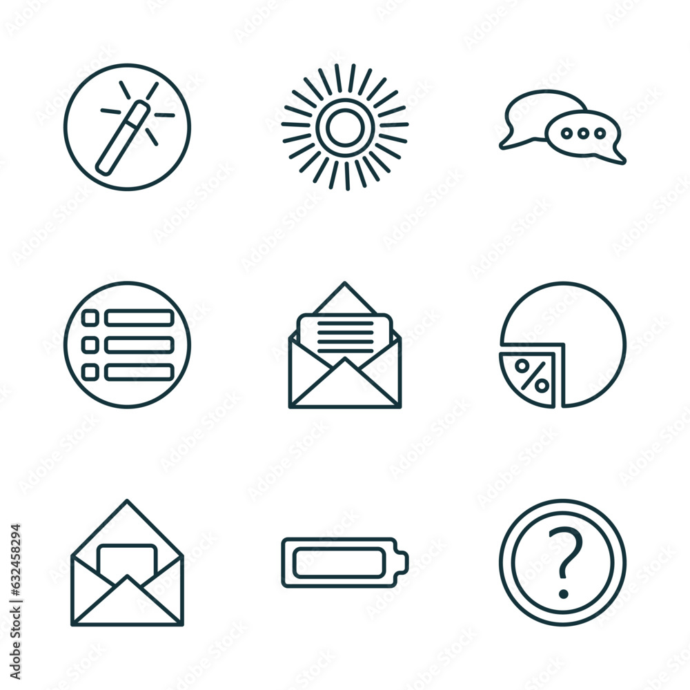Poster set of 9 linear icons from user interface concept. outline icons such as magic wand button, loading 