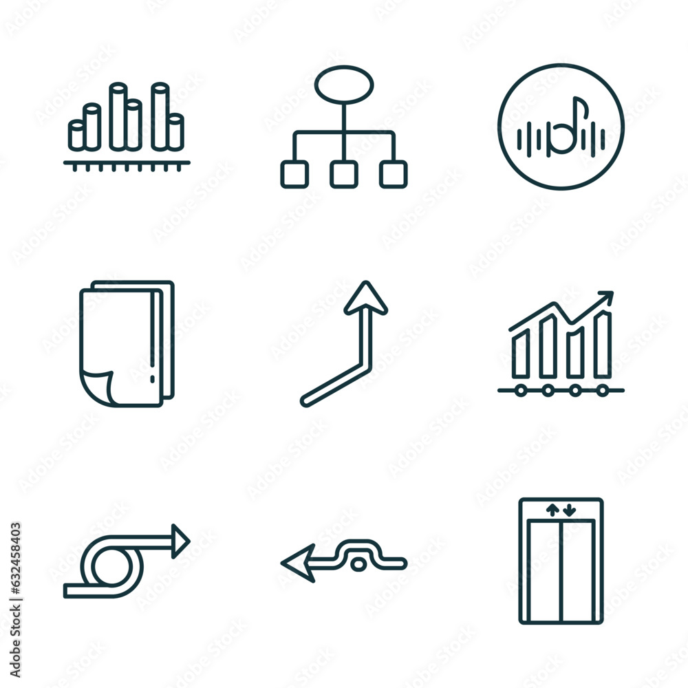 Poster set of 9 linear icons from user interface concept. outline icons such as dual bars interface, simple