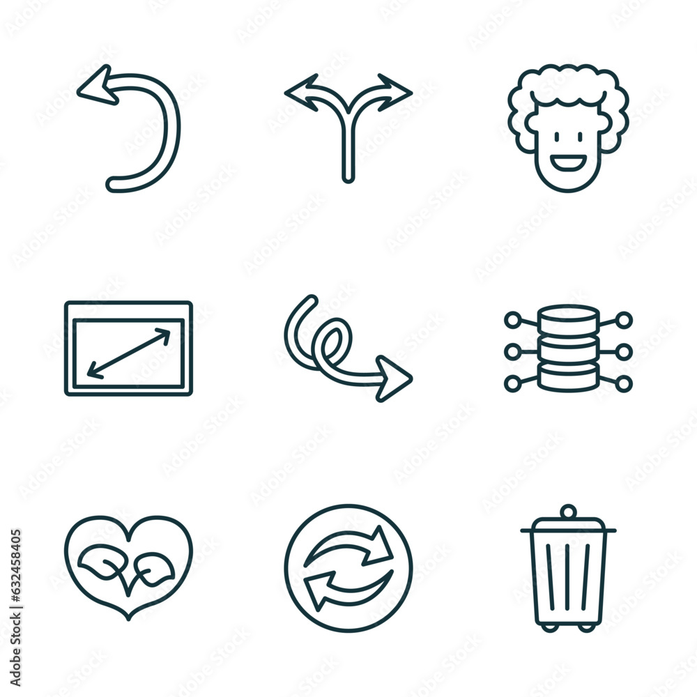Poster set of 9 linear icons from user interface concept. outline icons such as spinning left arrow, bifurc