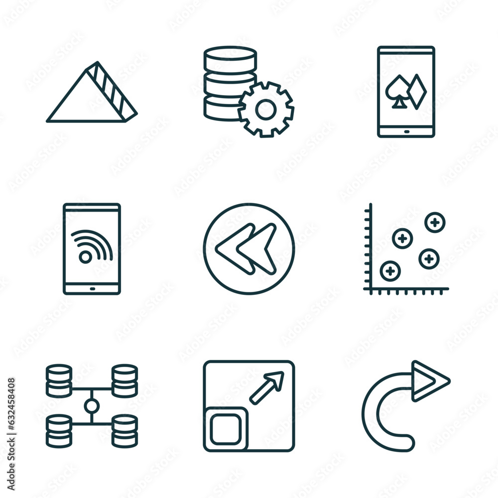 Poster set of 9 linear icons from user interface concept. outline icons such as triangular, data analytics 
