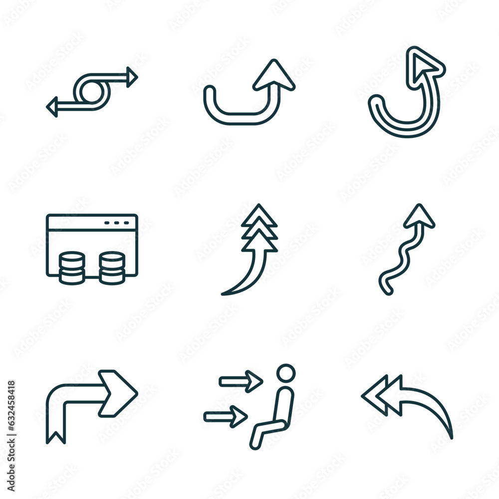 Poster set of 9 linear icons from user interface concept. outline icons such as move content, curved up arr