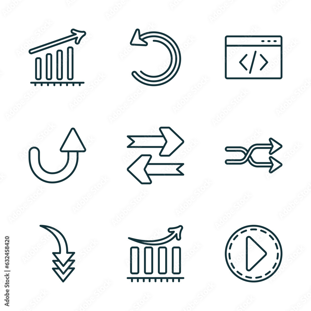 Poster set of 9 linear icons from user interface concept. outline icons such as increase success, back up, 